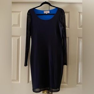Black Dress Sheer Sleeve Royal Blue Underlay